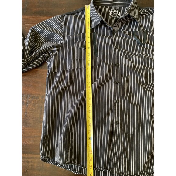 Sacred Cult Mens XL Black Gray Stripe Button Down Long Sleeve Roll Tab - Picture 7 of 12
